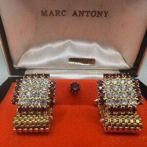VTG  Marc Antony Ruby Red Crystal Wrap Around Cufflinks Tie Tack  Original Box